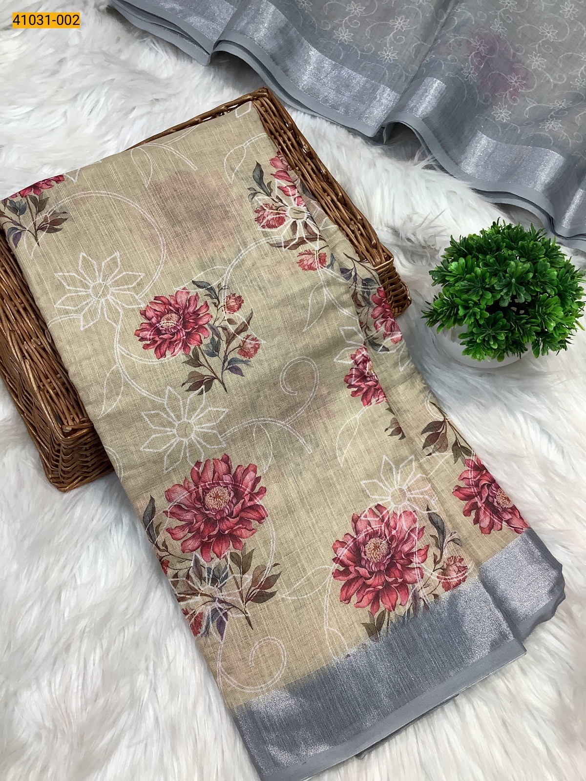 Sandel Linen Cotton Saree