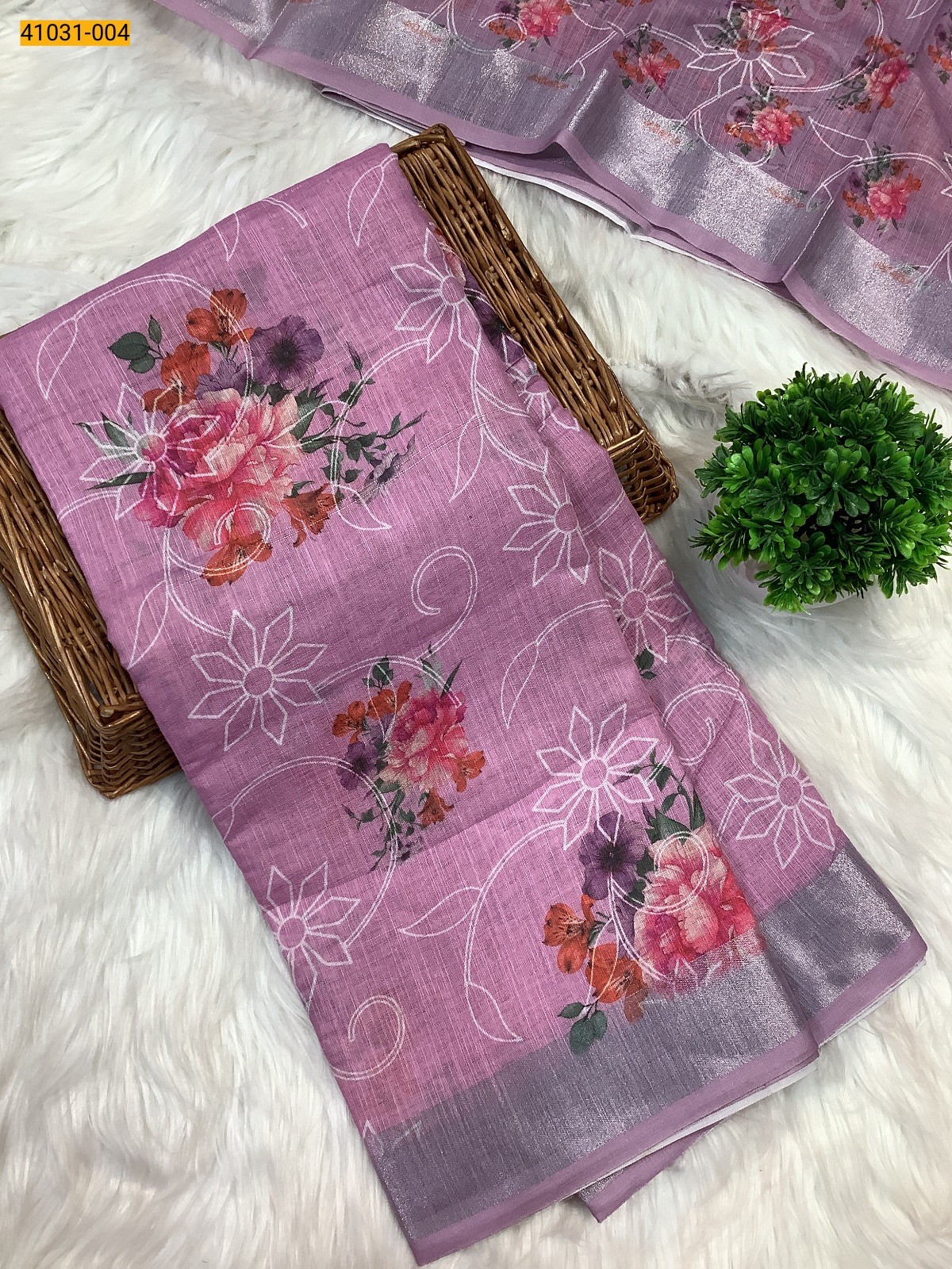 Lavender Linen Cotton Saree