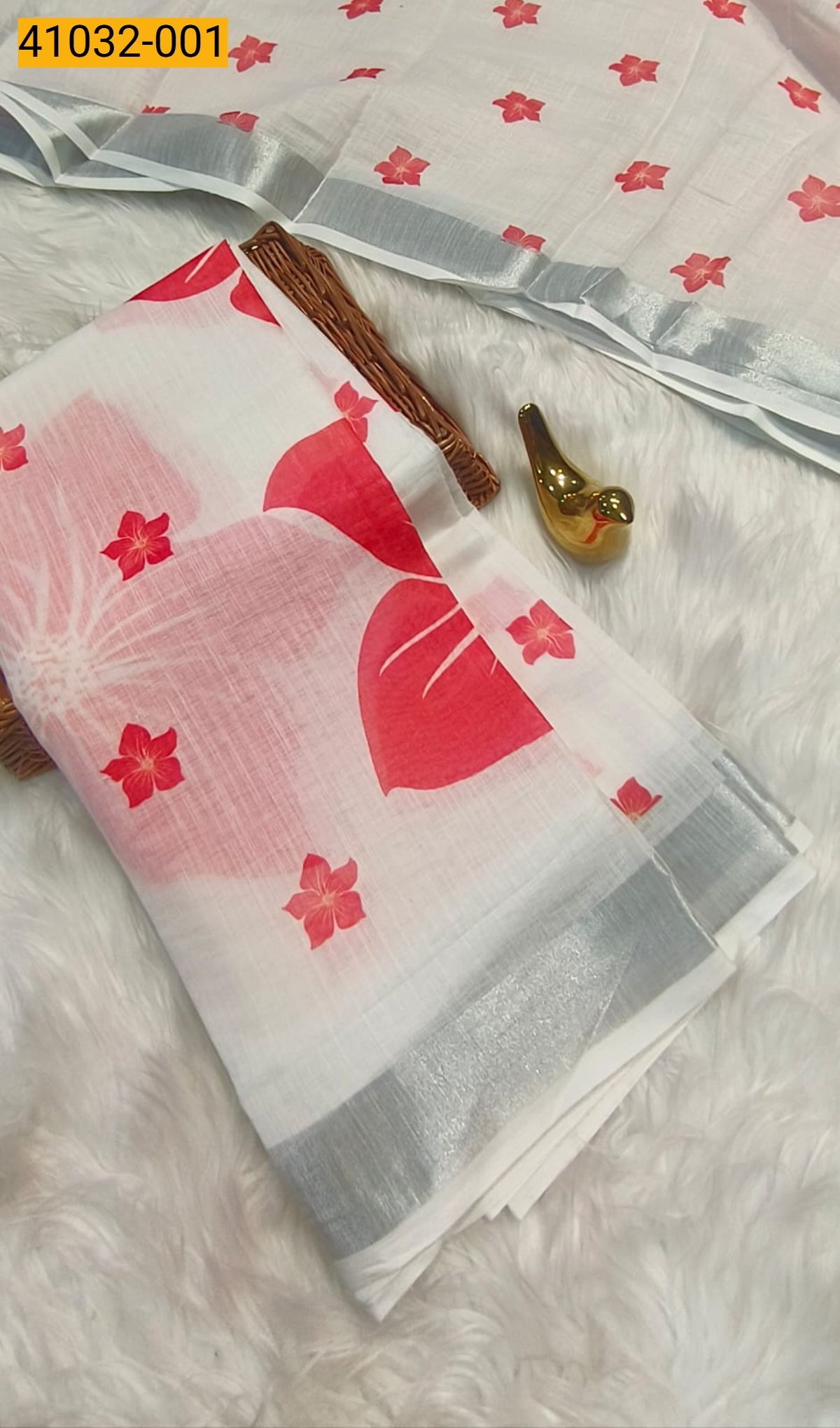 White Linen Cotton Saree