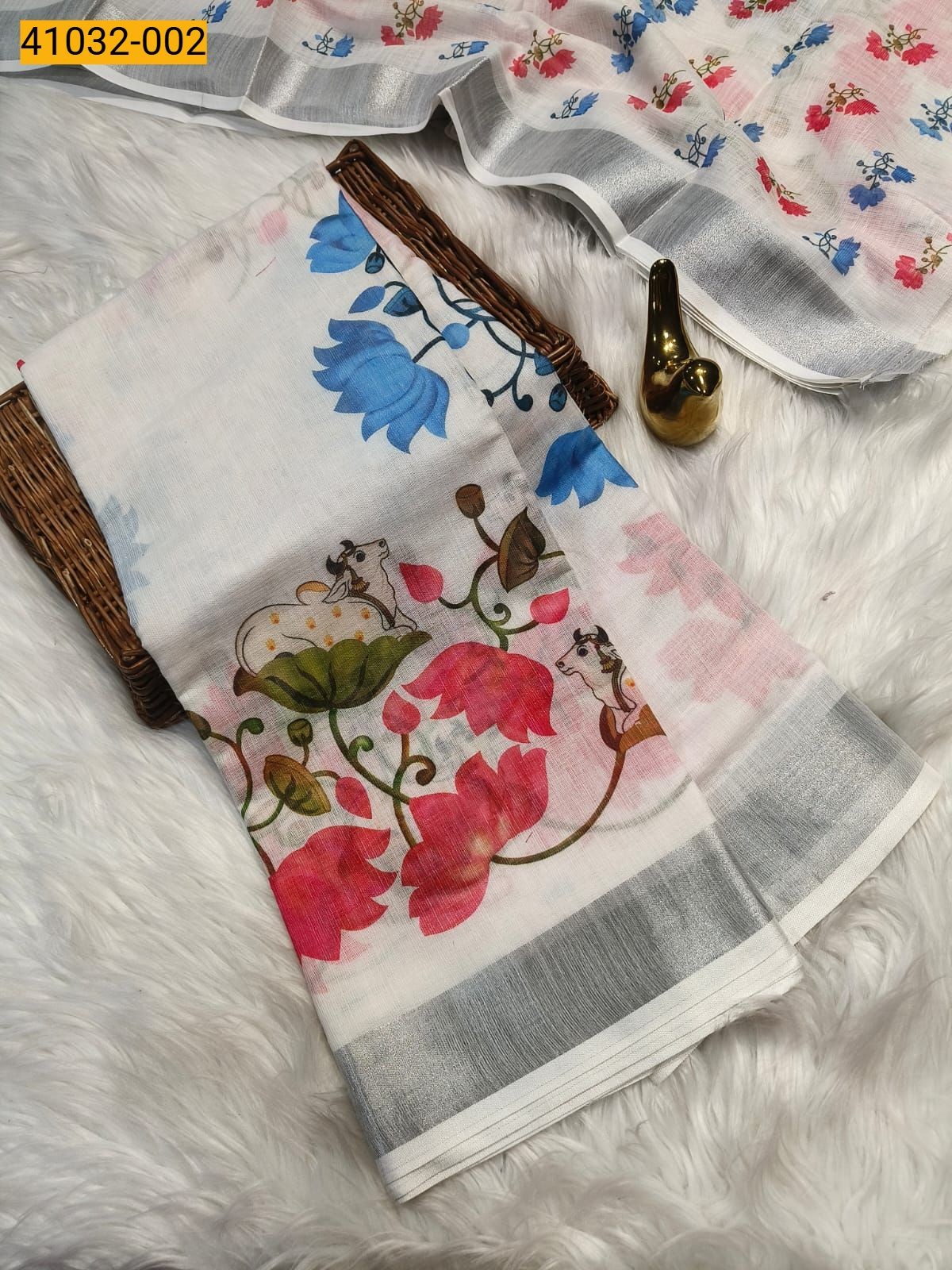 White Linen Cotton Saree