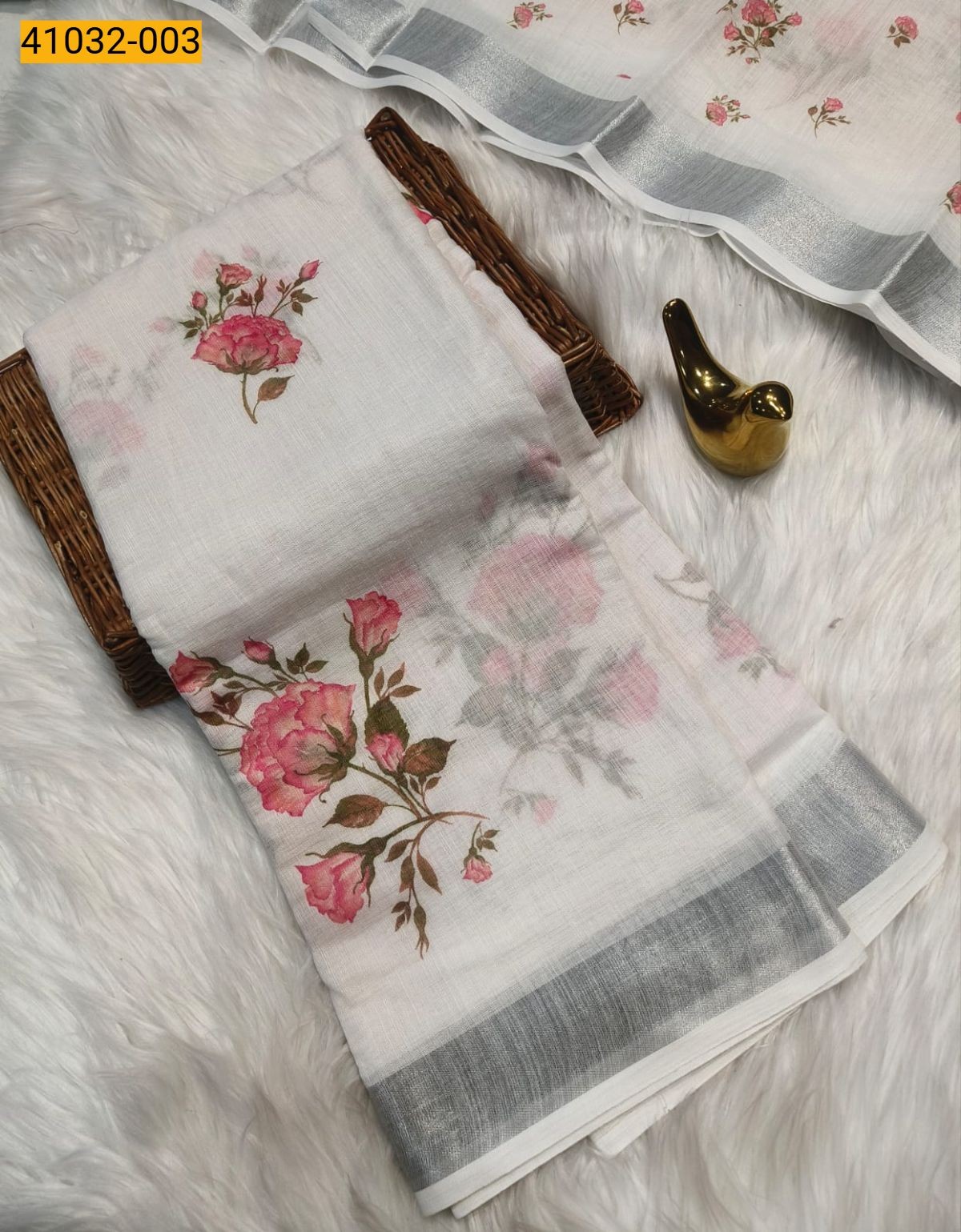 White Linen Cotton Saree