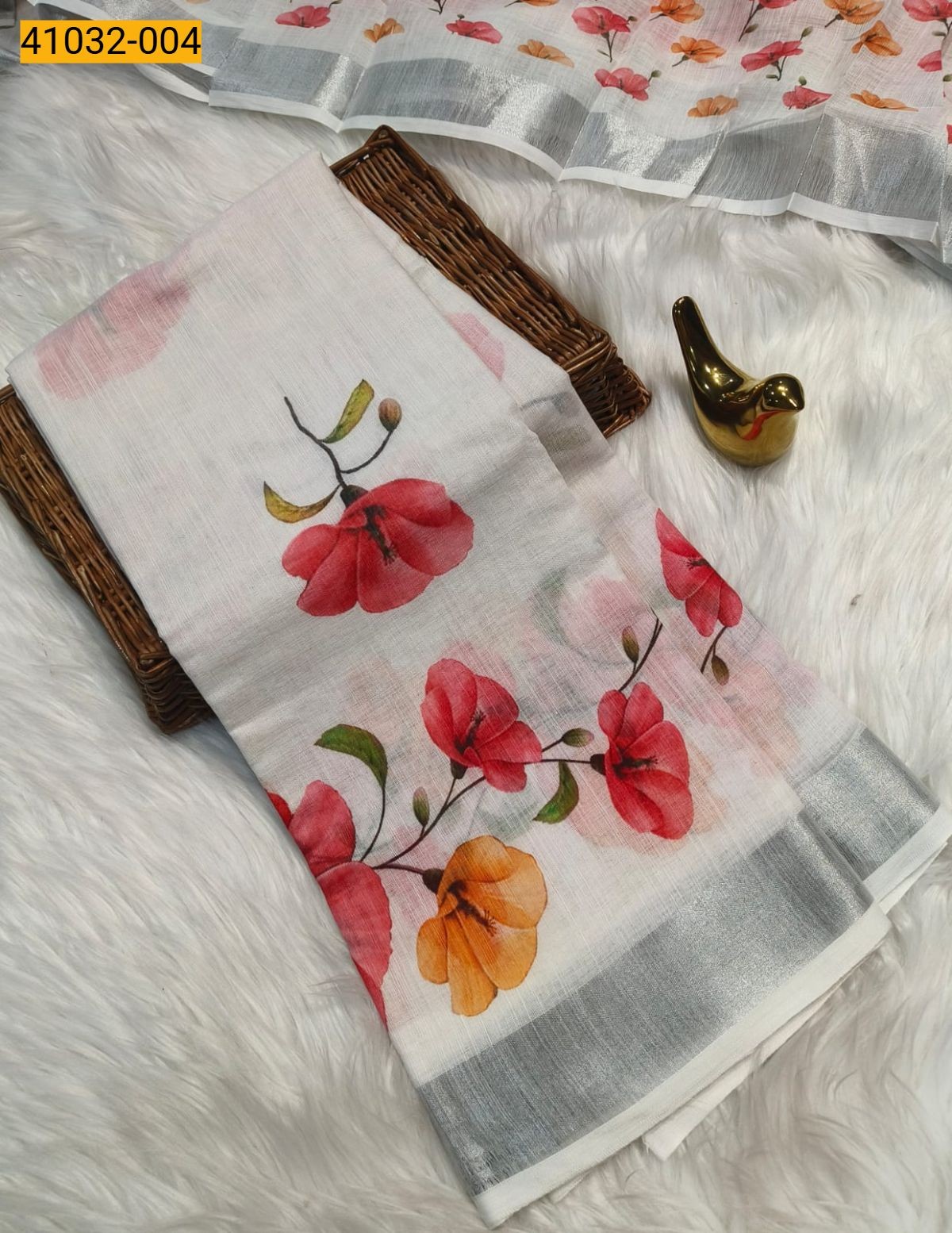 White Linen Cotton Saree