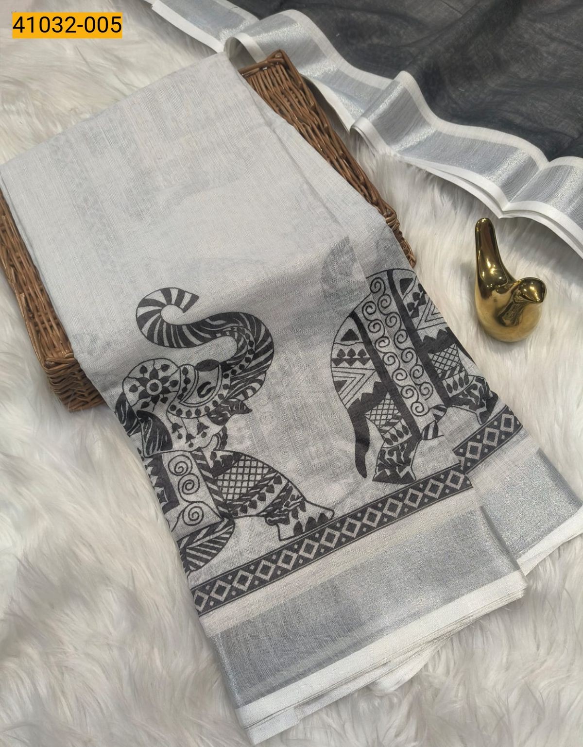 White Linen Cotton Saree