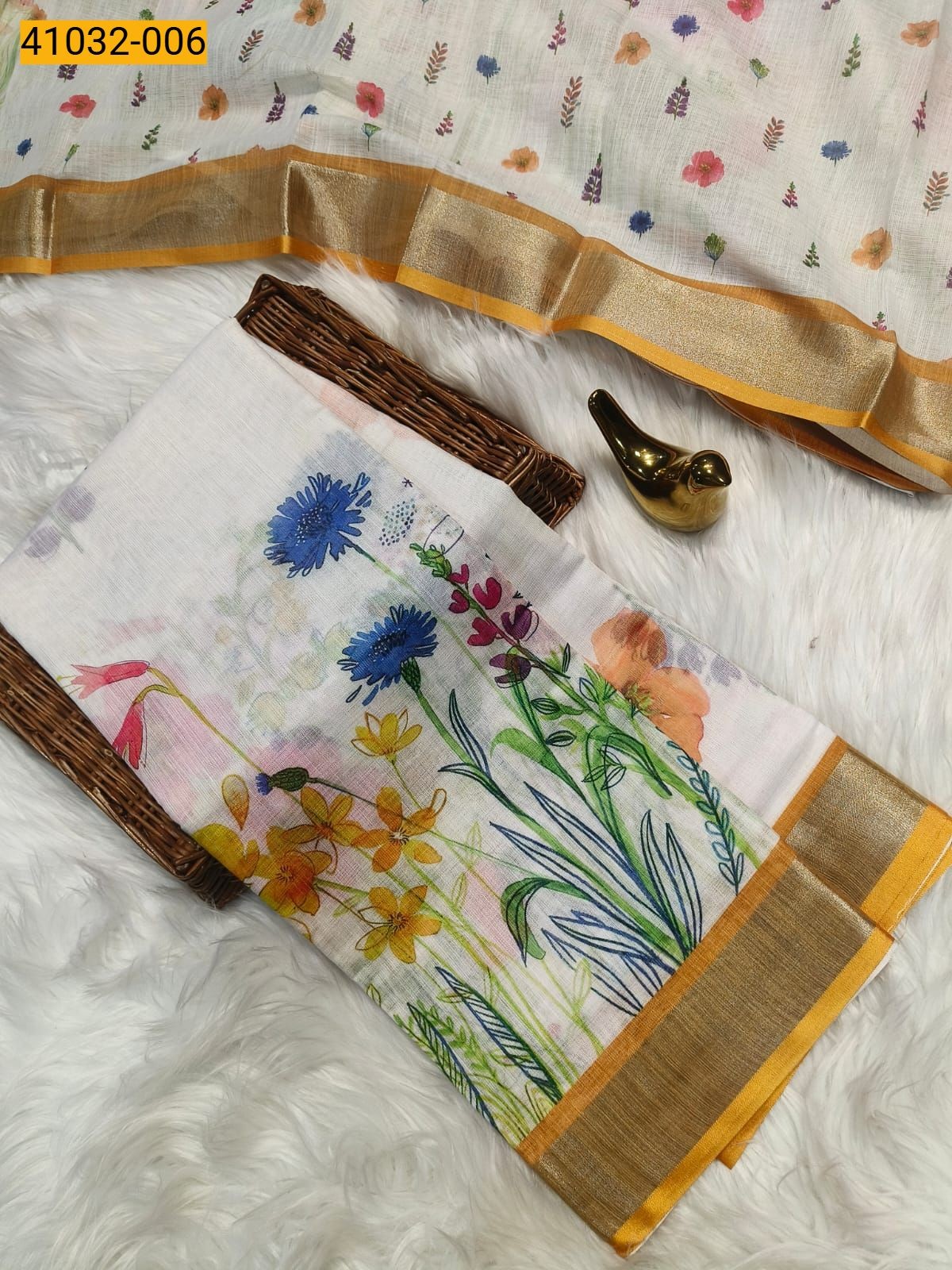 White Linen Cotton Saree