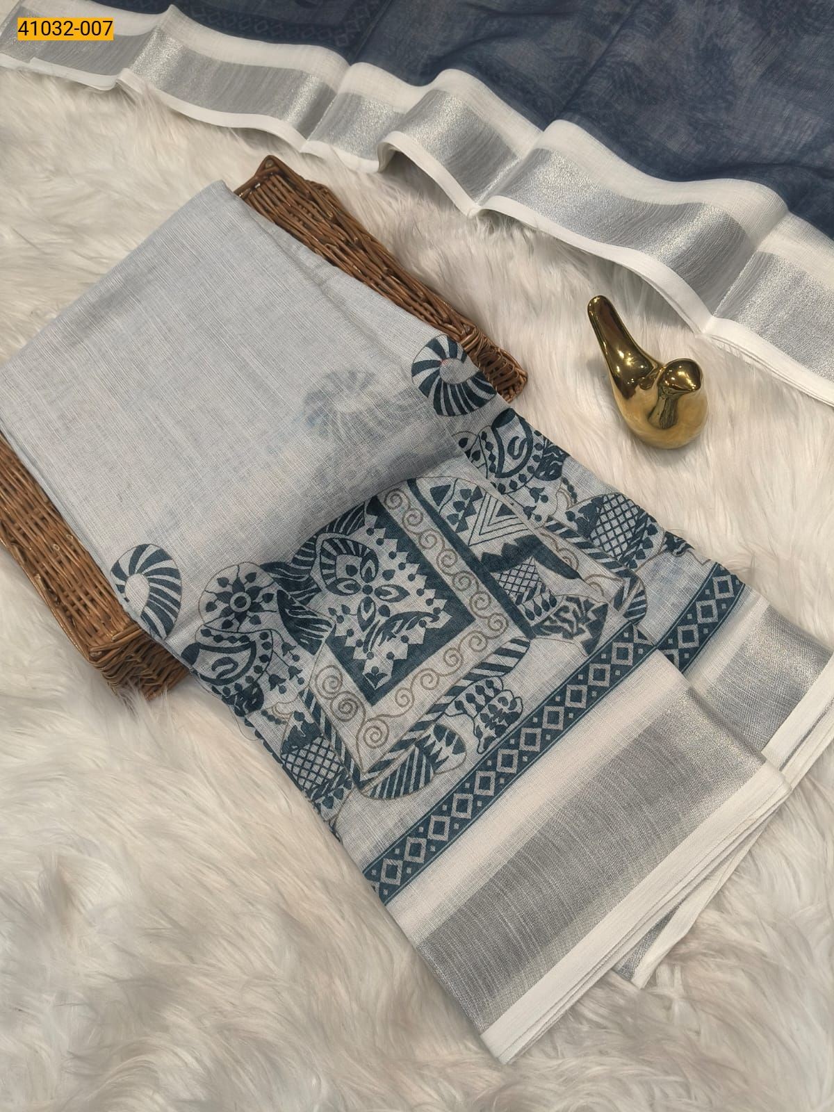 White Linen Cotton Saree