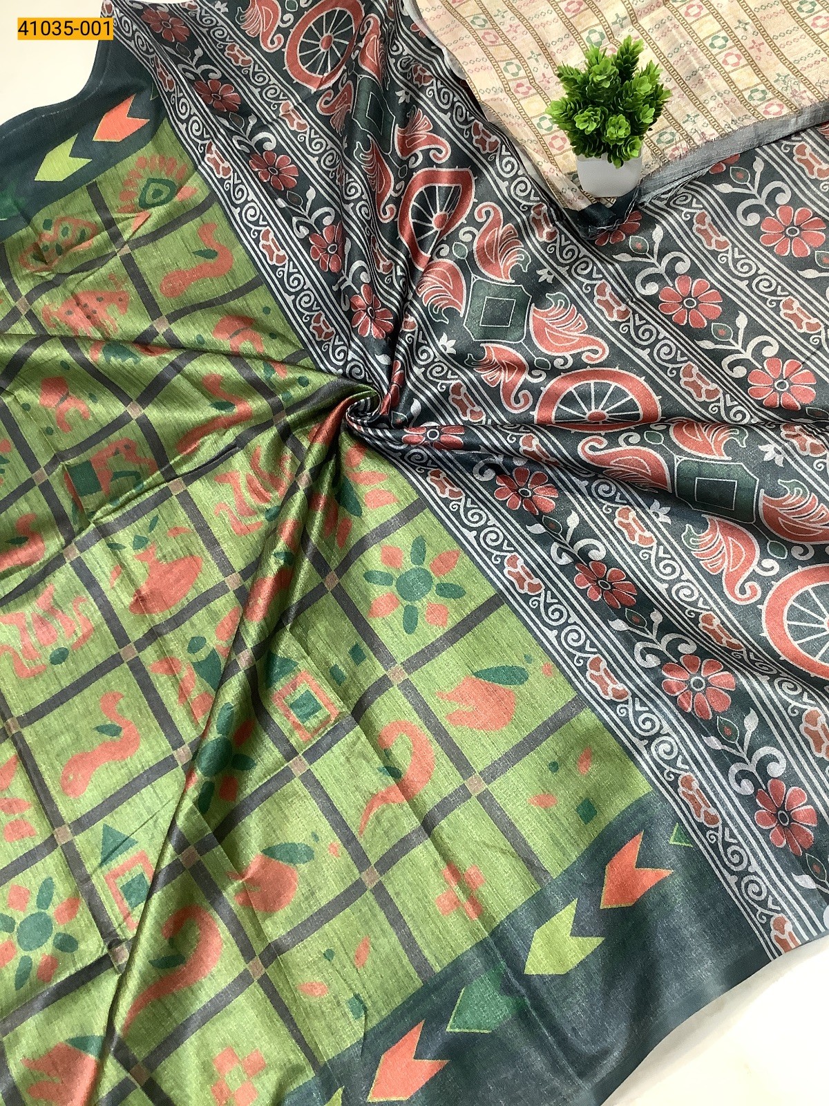 Green Linen cotton printed sarees