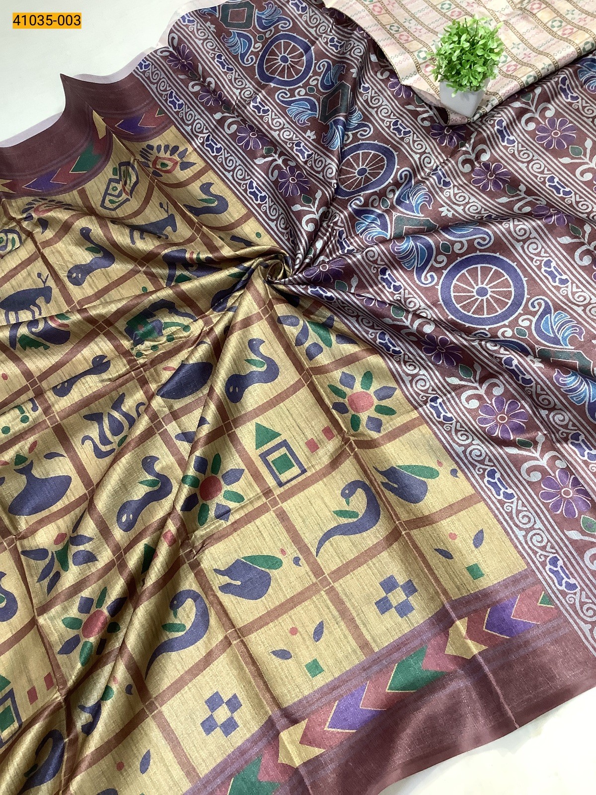 Sandal Linen cotton printed sarees