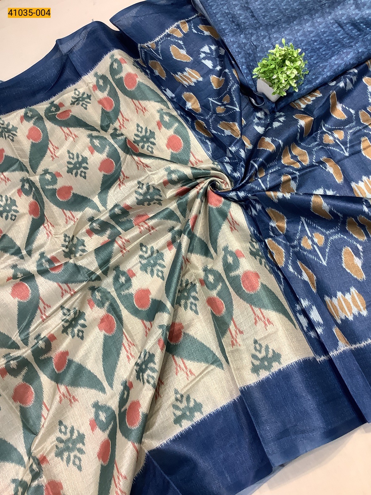 Cream Linen cotton printed sarees