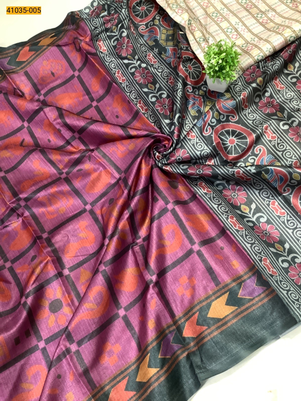 Purple Linen cotton printed sarees