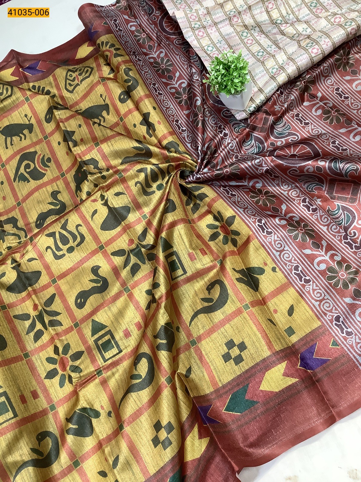 Yellow Linen cotton printed sarees