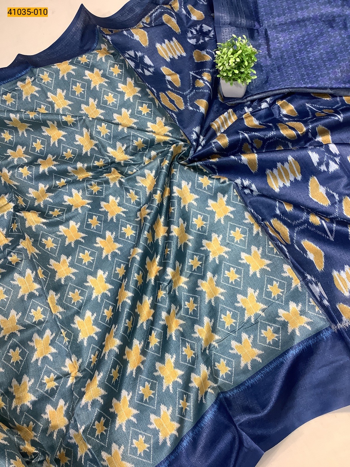 Blue Linen cotton printed sarees