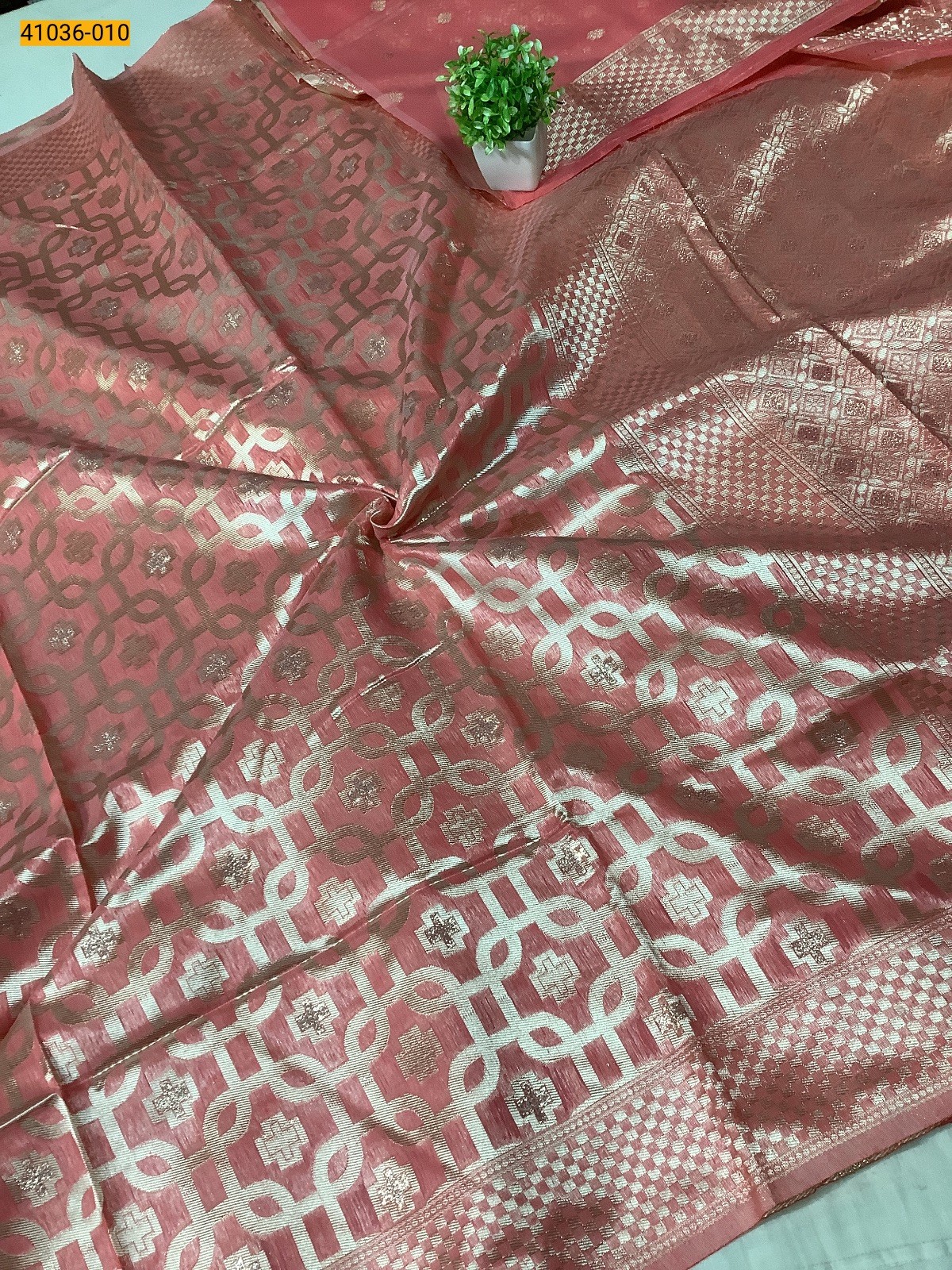 Peach Fancy silk cotton jacquard sarees