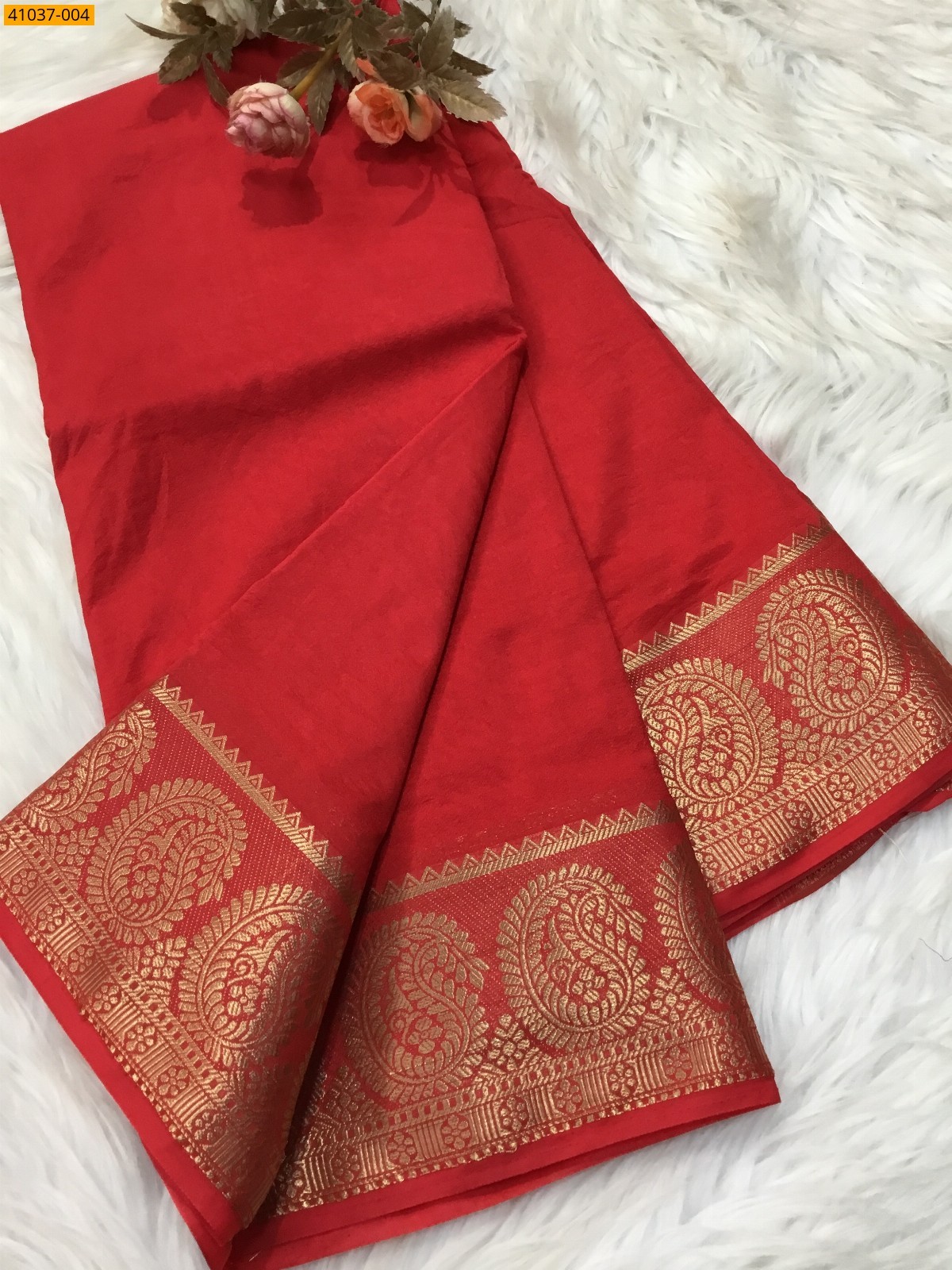 Red Viscose Warm Soft Crepe Silk Saree