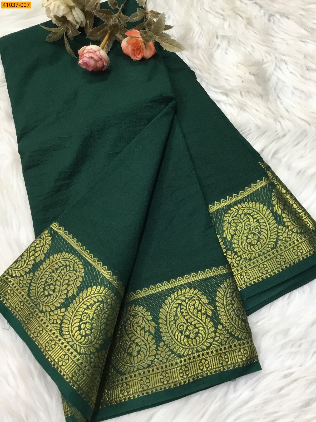 Dark Green Viscose Warm Soft Crepe Silk Saree