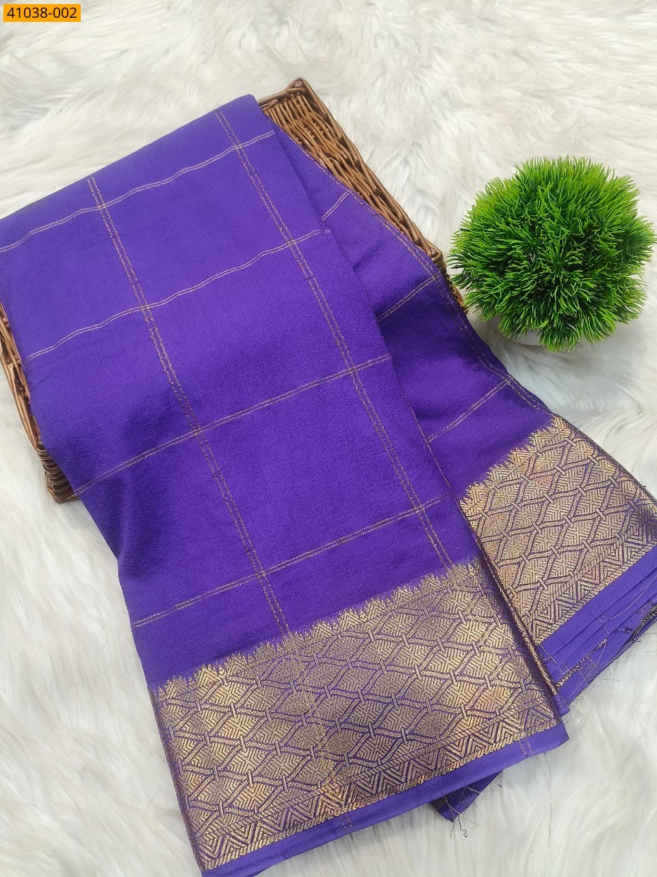 Purple Viscose Warm Crepe Silk checked Saree