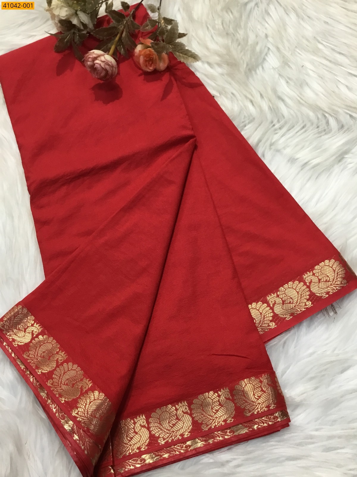 Red Viscose Warm Soft Crepe Silk Saree