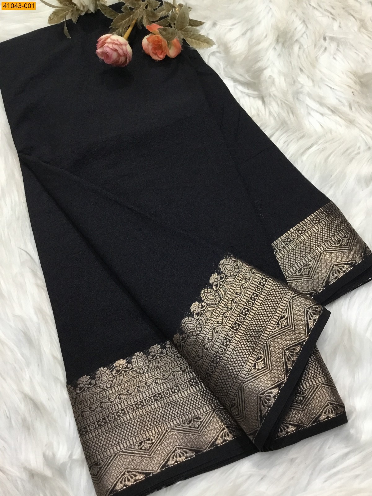 Black Viscose Warm Crepe Silk Saree