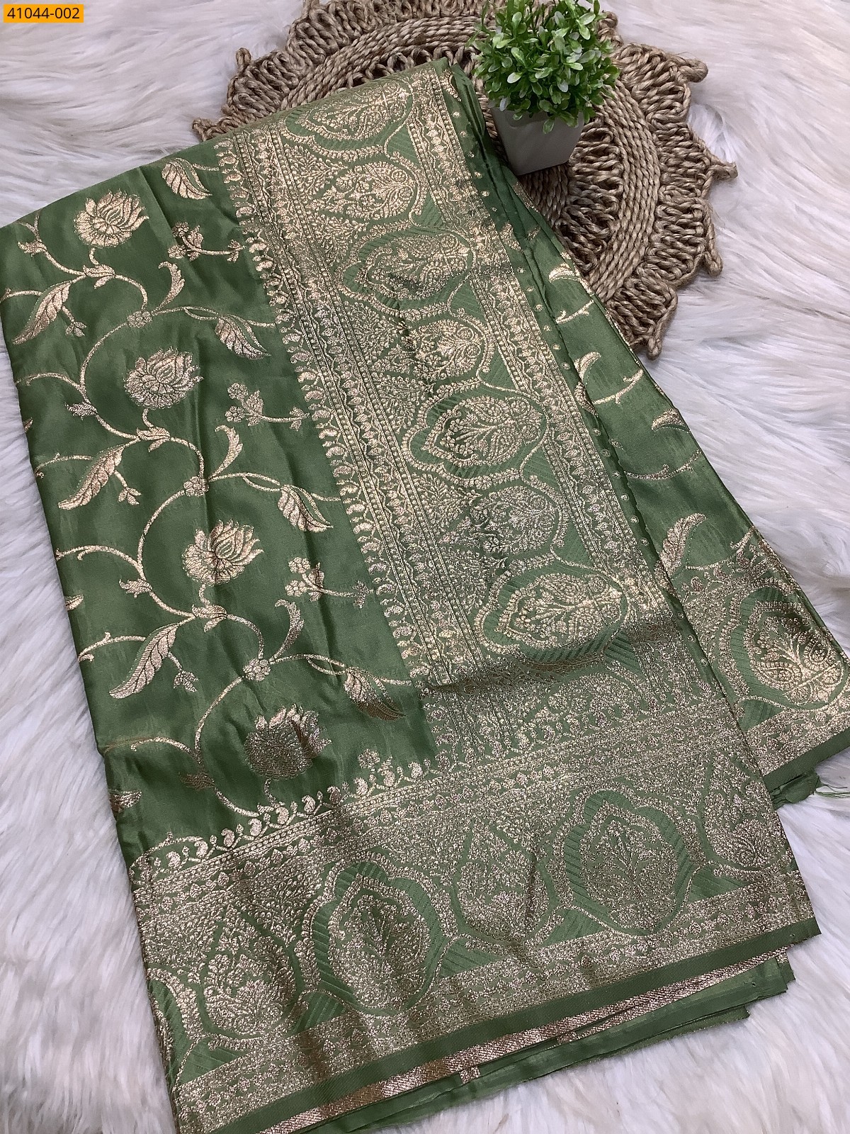 Green Banarasi Satin Silk Sarees