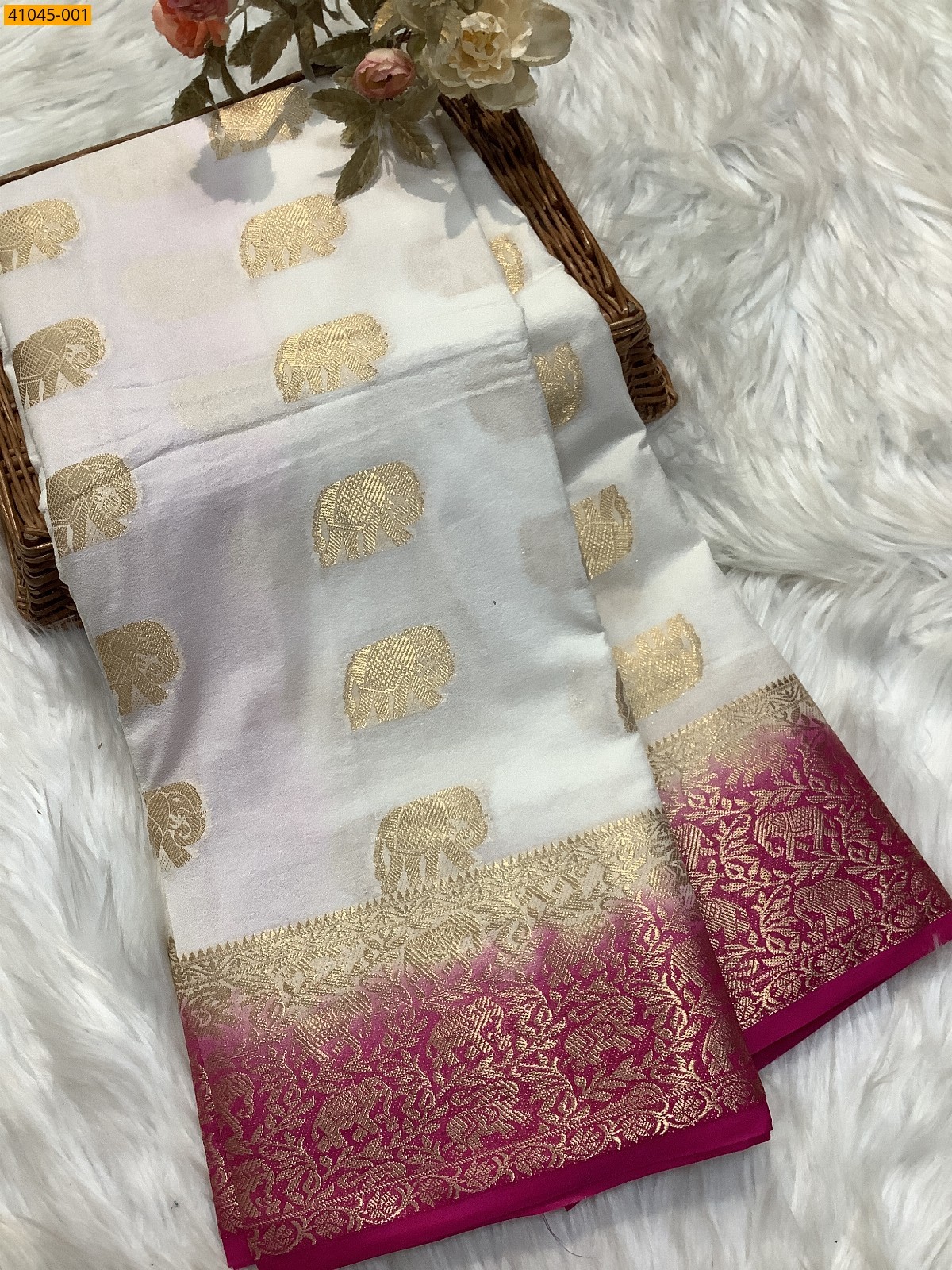White Fancy mysore warm crepe silk sarees