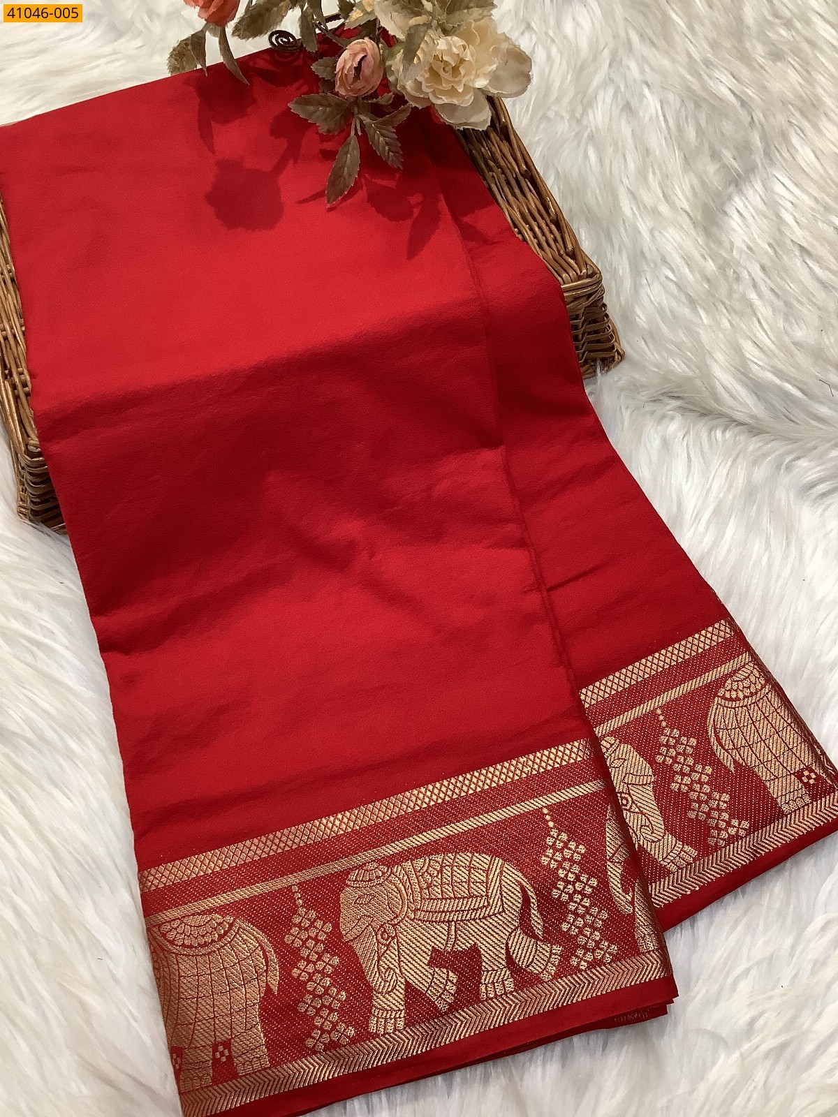Red Viscose Warm Soft Crepe Silk Saree