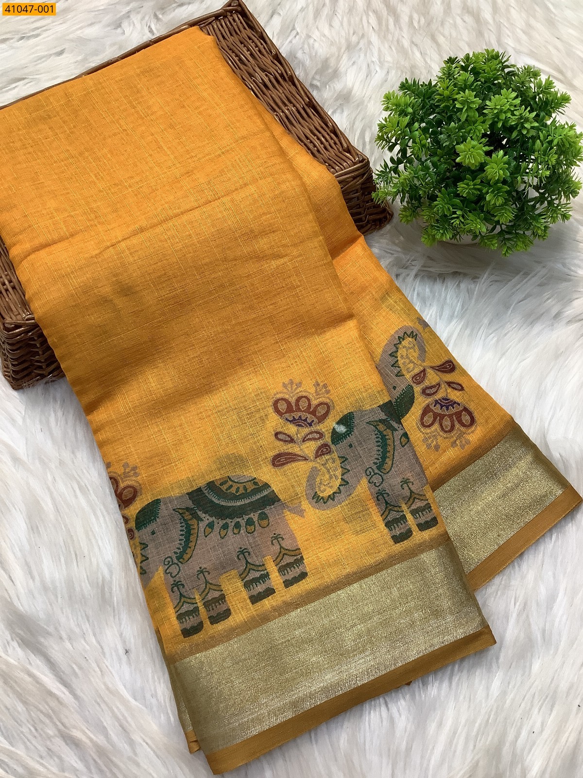 Yellow Fancy linen cotton sarees