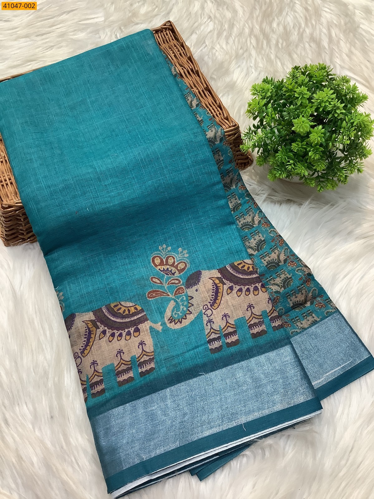 Blue Fancy linen cotton sarees