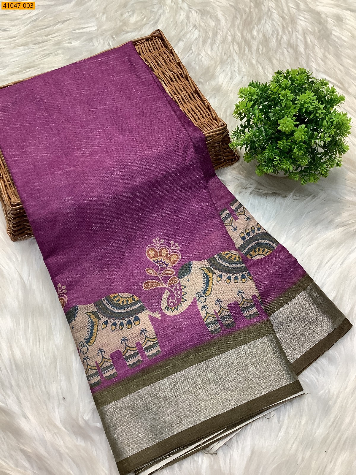 Purple Fancy linen cotton sarees