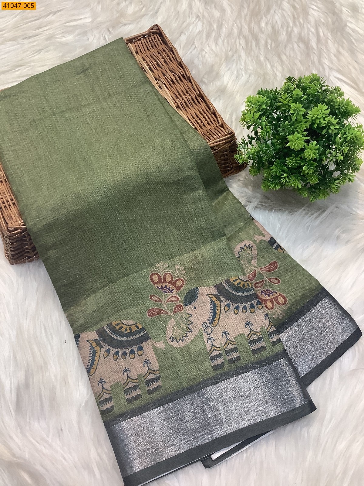 Green Fancy linen cotton sarees
