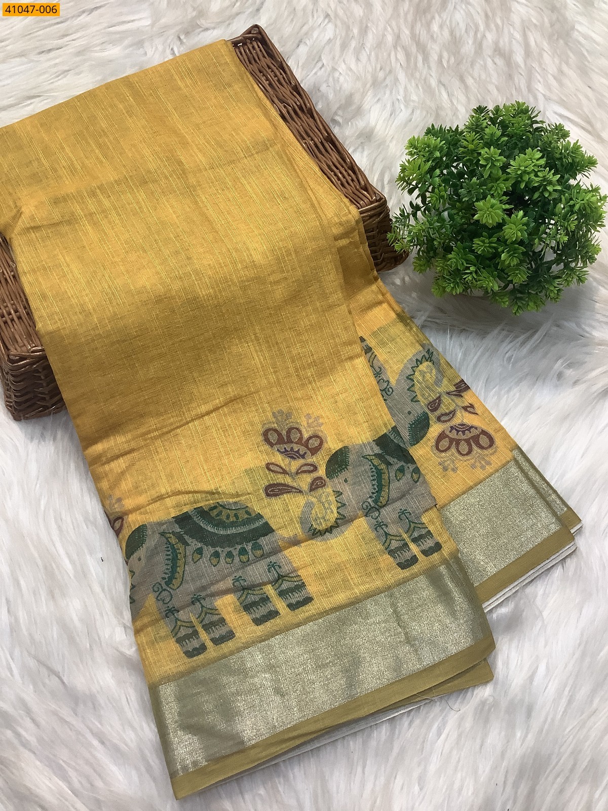 Yellow Fancy linen cotton sarees