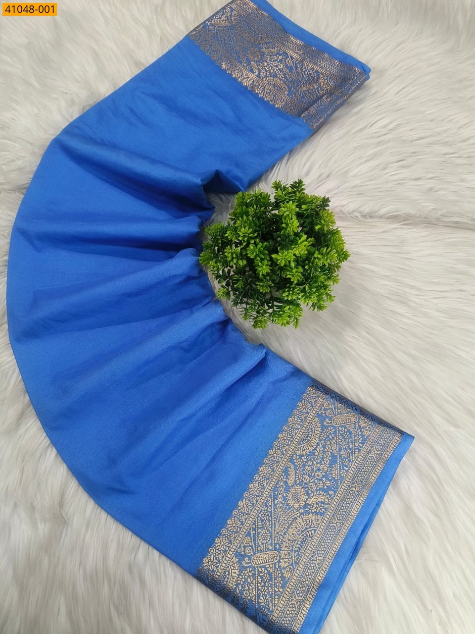 Blue Viscose Crush Crepe Silk Saree