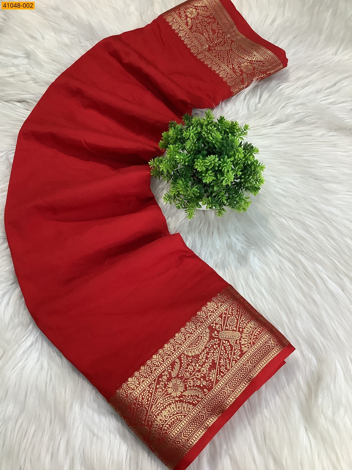 Red Viscose Crush Crepe Silk Saree