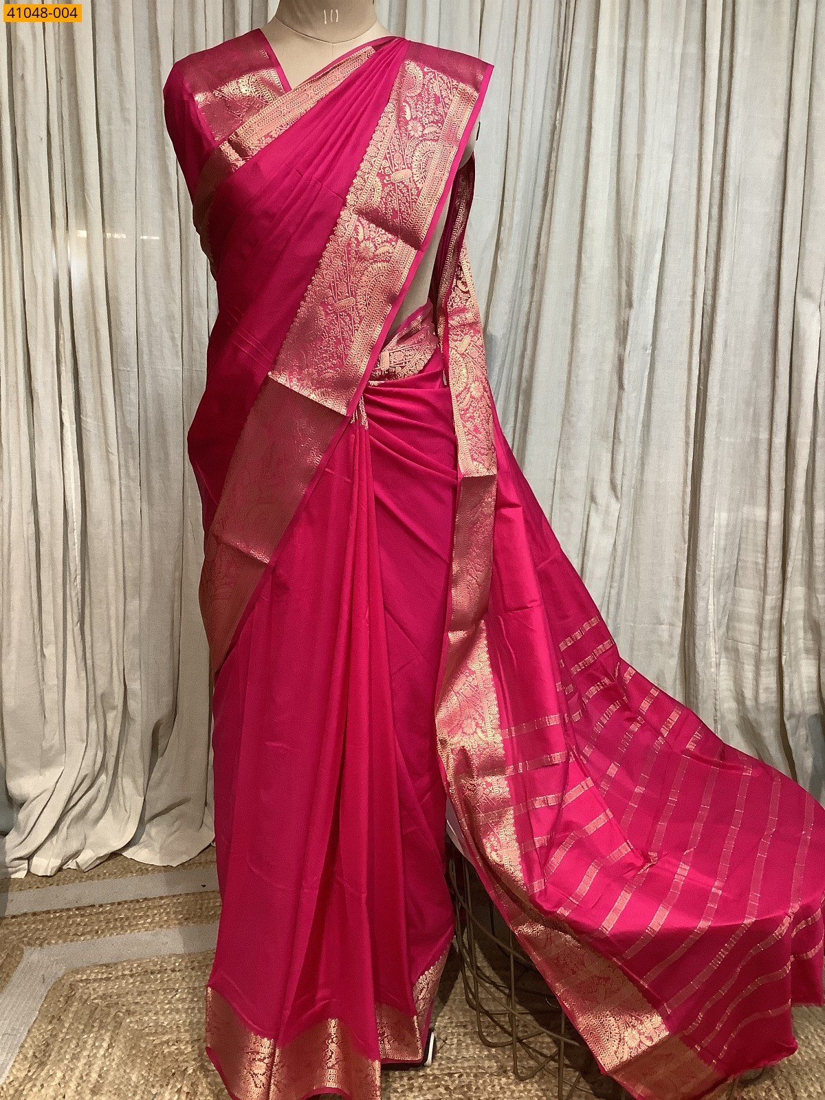Pink Viscose Crush Crepe Silk Saree