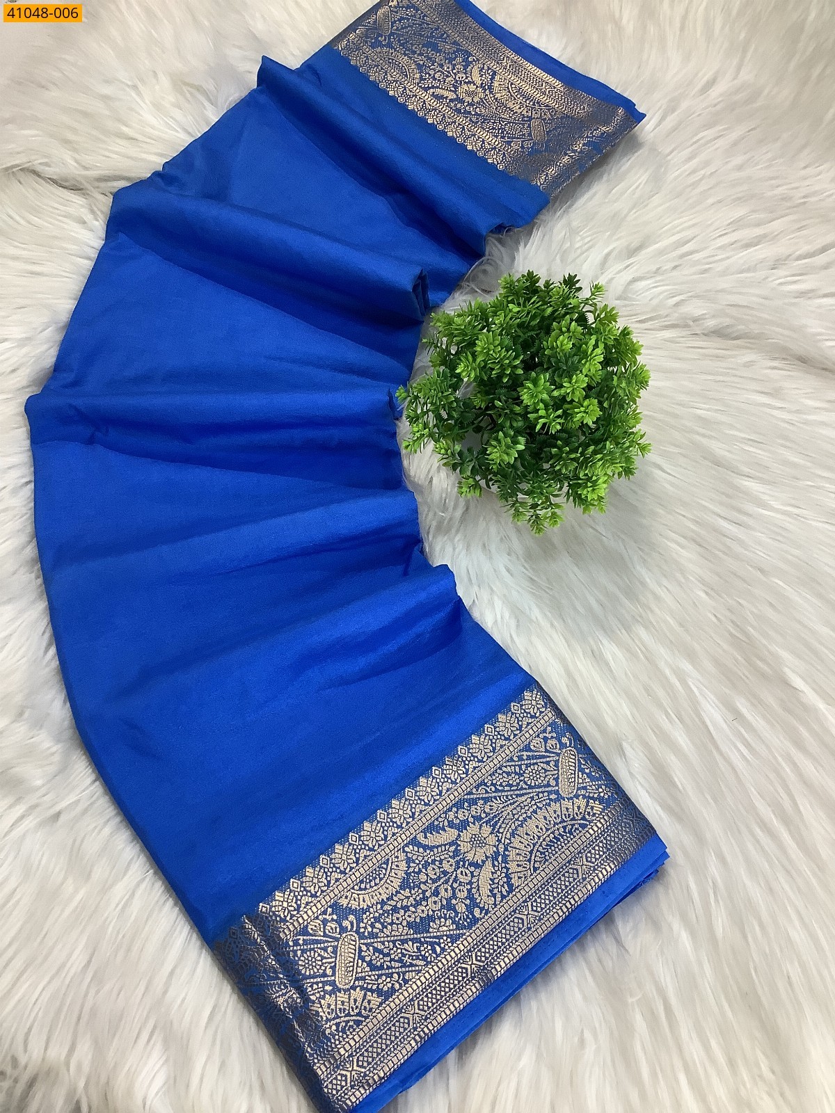 Blue Viscose Crush Crepe Silk Saree