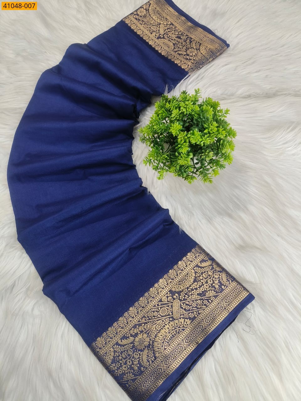 Navy Blue Viscose Crush Crepe Silk Saree