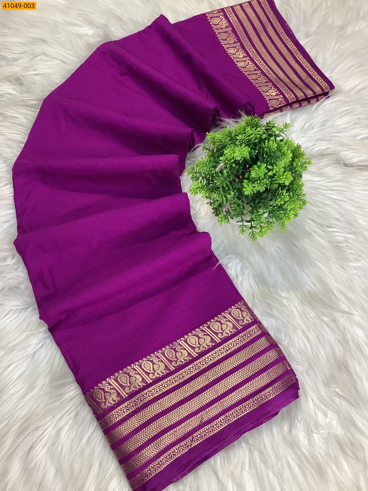 Purple  Viscose Crush Crepe Silk Saree