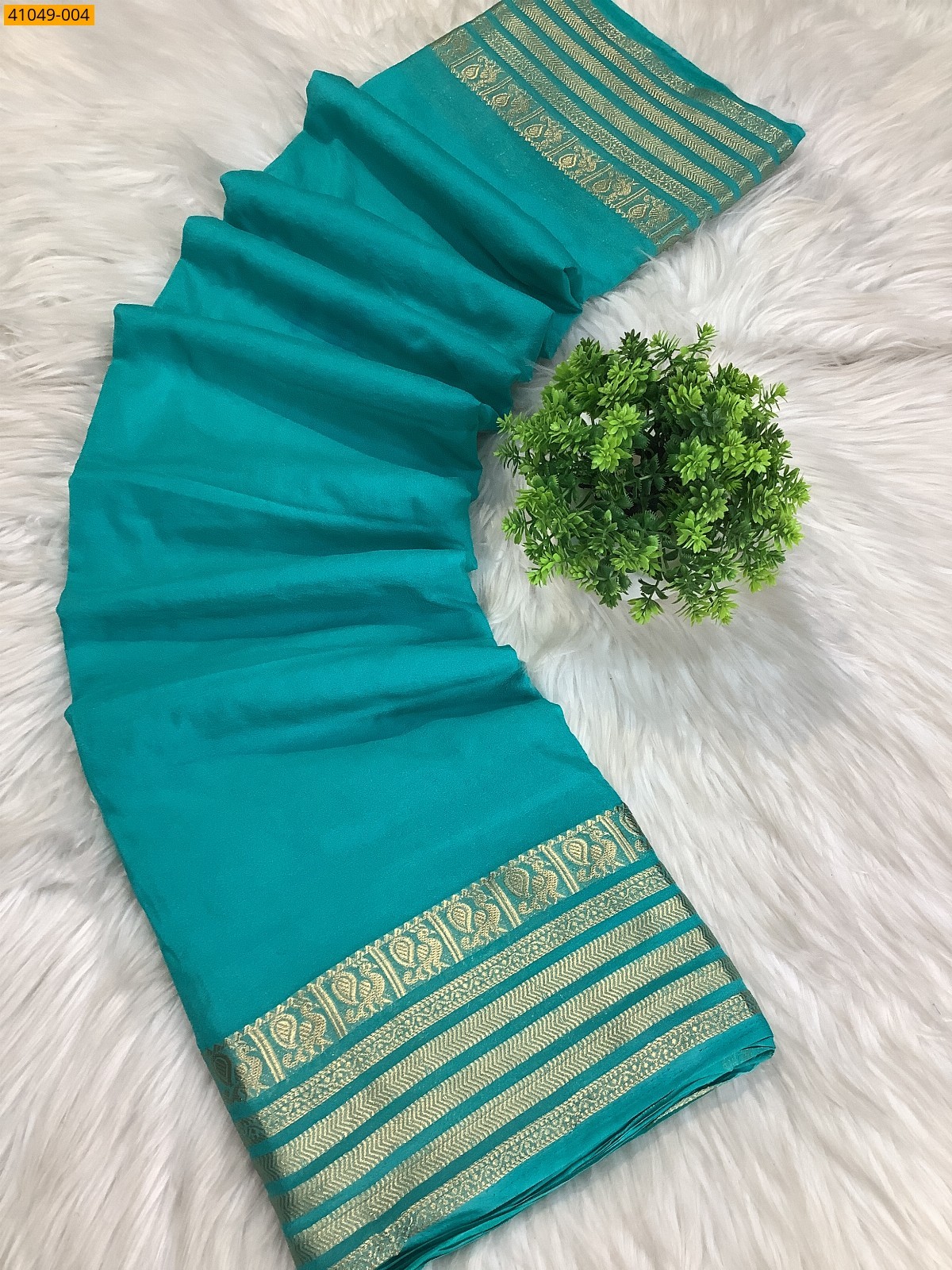 Blue  Viscose Crush Crepe Silk Saree