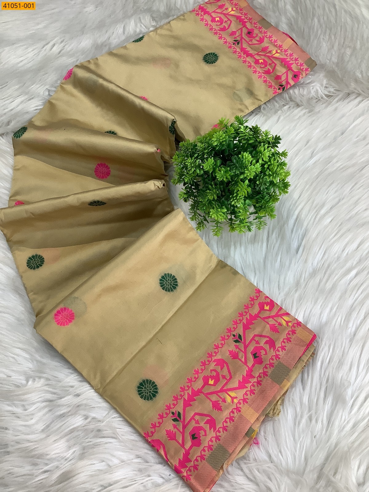 Beige With Pink Kanjivuram fancy silk sarees