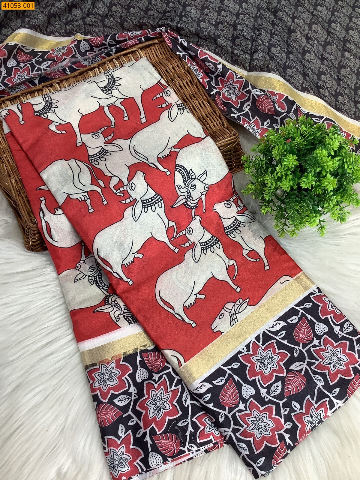 Red Fancy Silk mulmul Saree