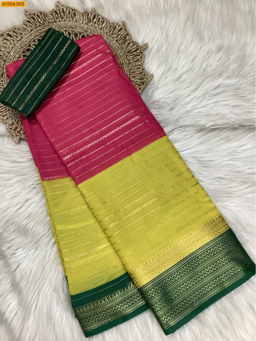 Pink With Green Fancy mysore warm silk saree Pink With Green Fancy mysore warm silk saree