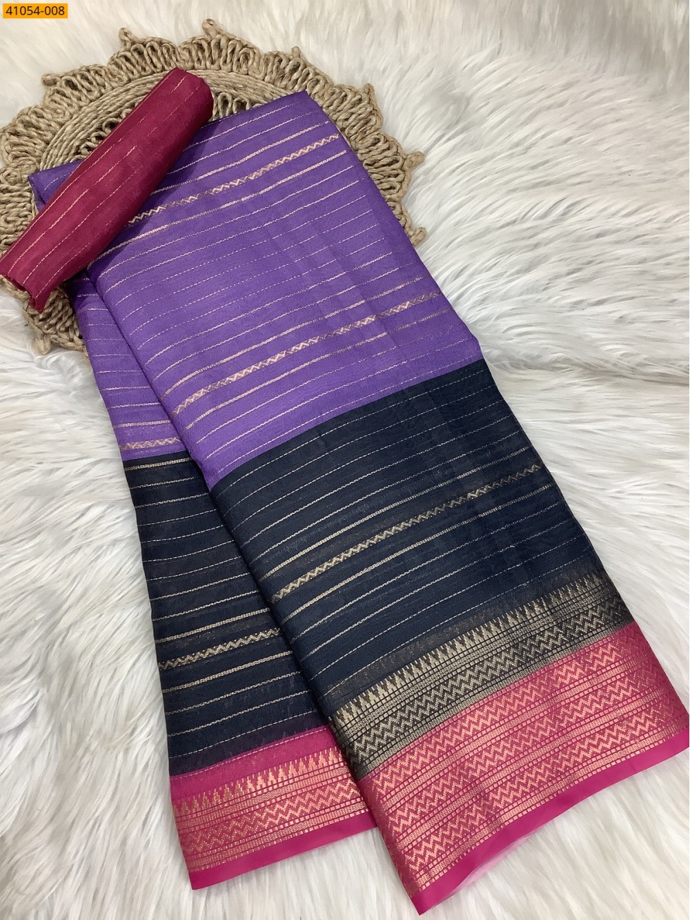 Purple With Navy Blue Fancy mysore warm silk saree Purple With Navy Blue Fancy mysore warm silk saree
