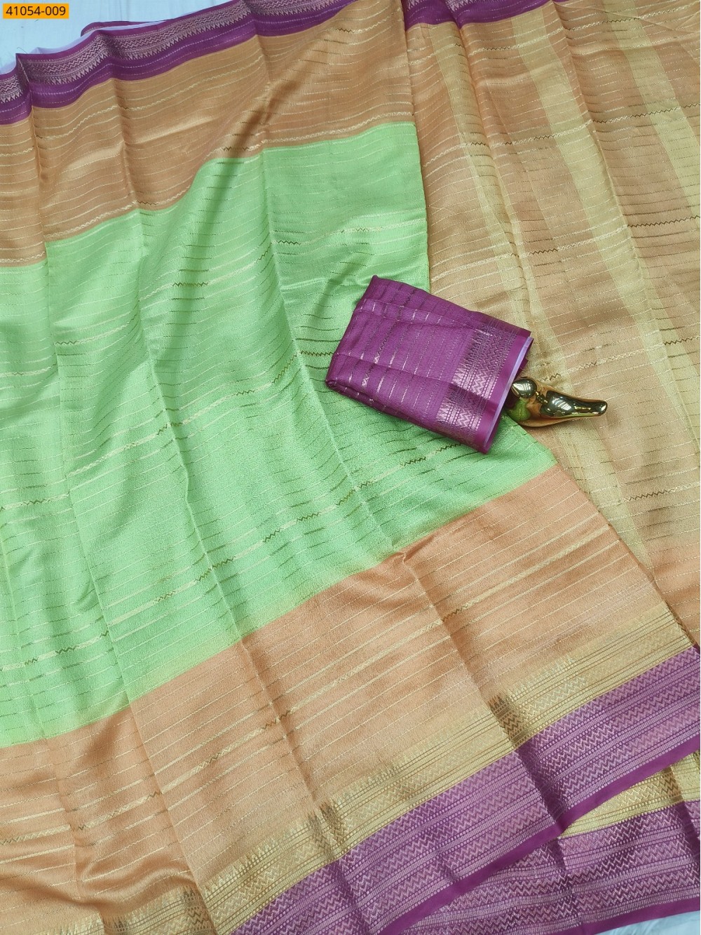 Green With Orange Fancy mysore warm silk saree Green With Orange Fancy mysore warm silk saree