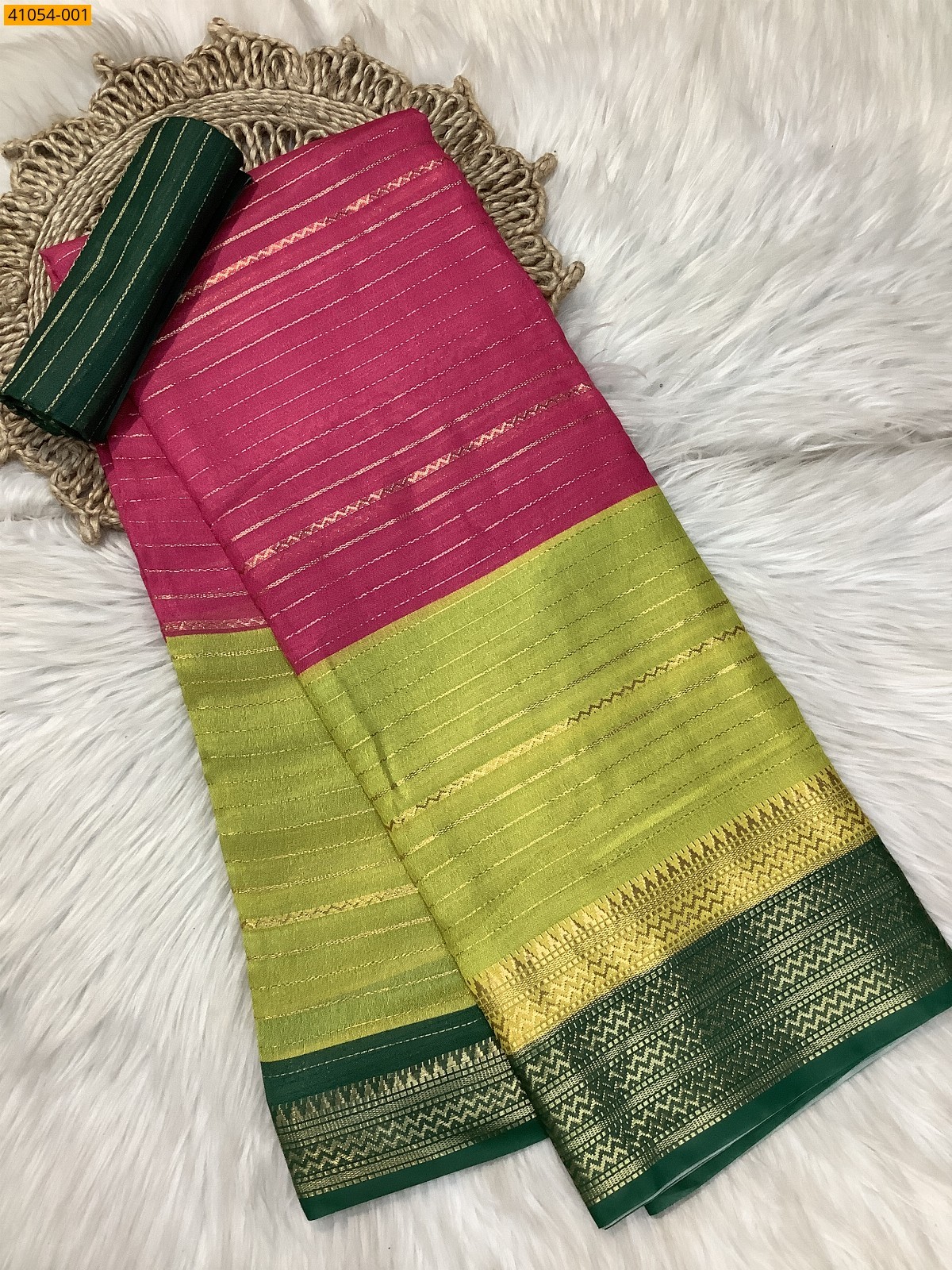 Pink With Green Fancy mysore warm silk saree