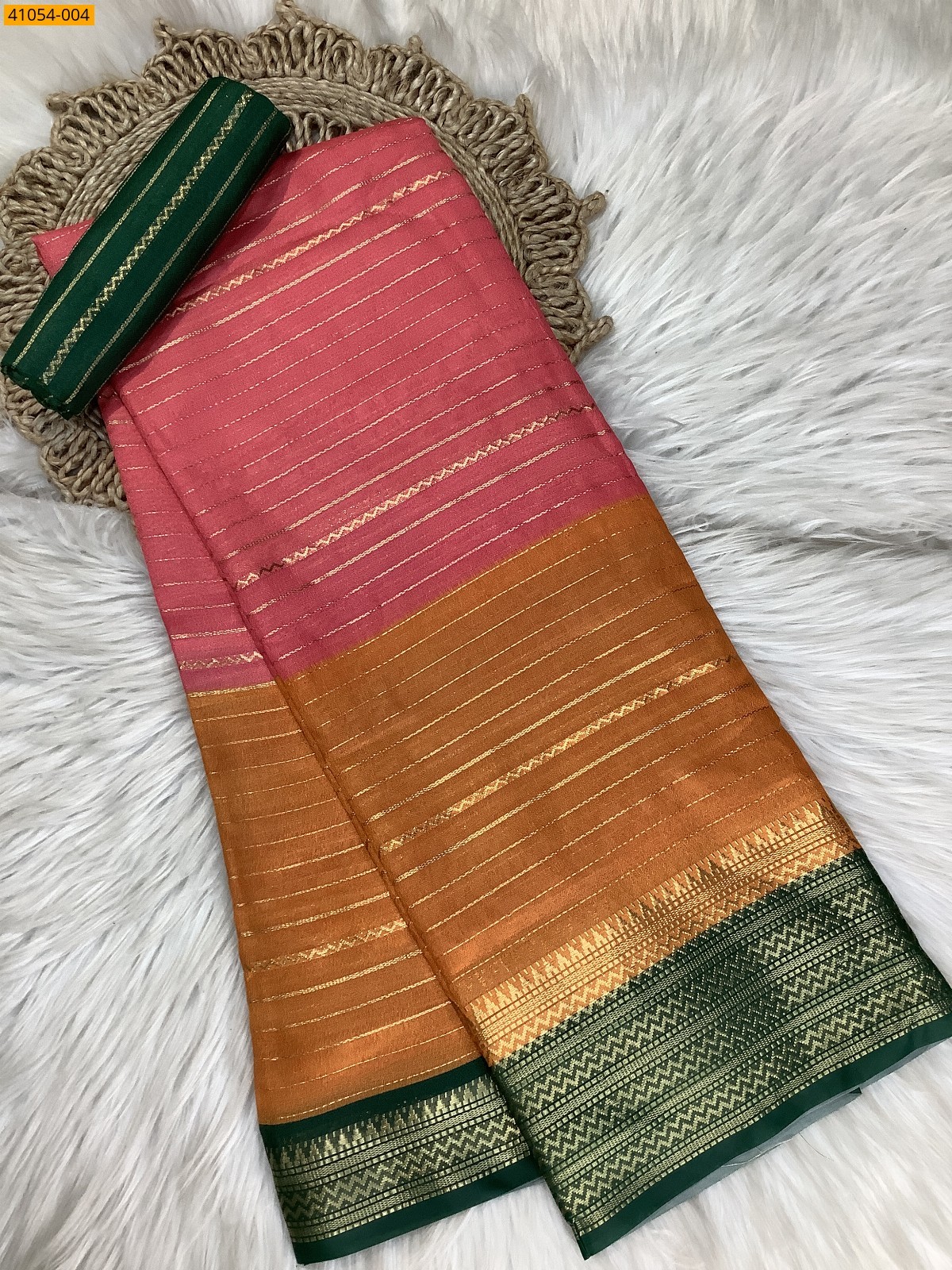 Pink With Orange Fancy mysore warm silk saree