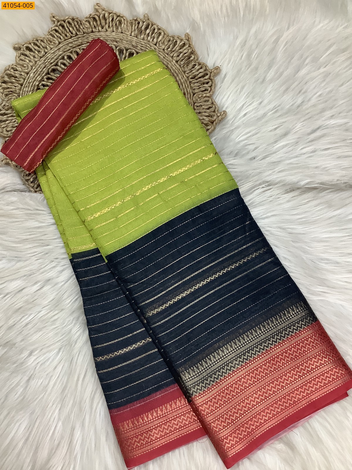 Green With Navy Blue Fancy mysore warm silk saree