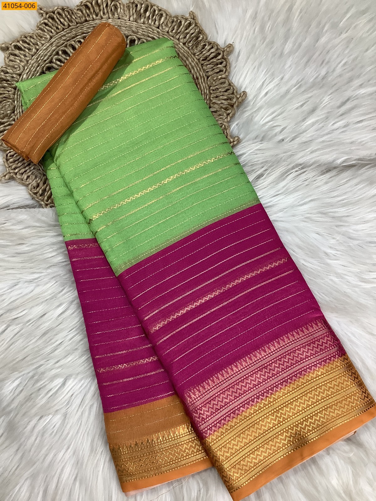 Green With Pink Fancy mysore warm silk saree
