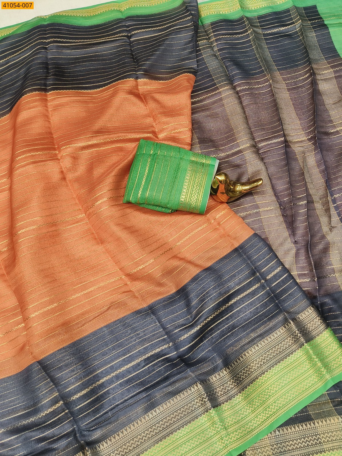 Orange With Navy Blue Fancy mysore warm silk saree
