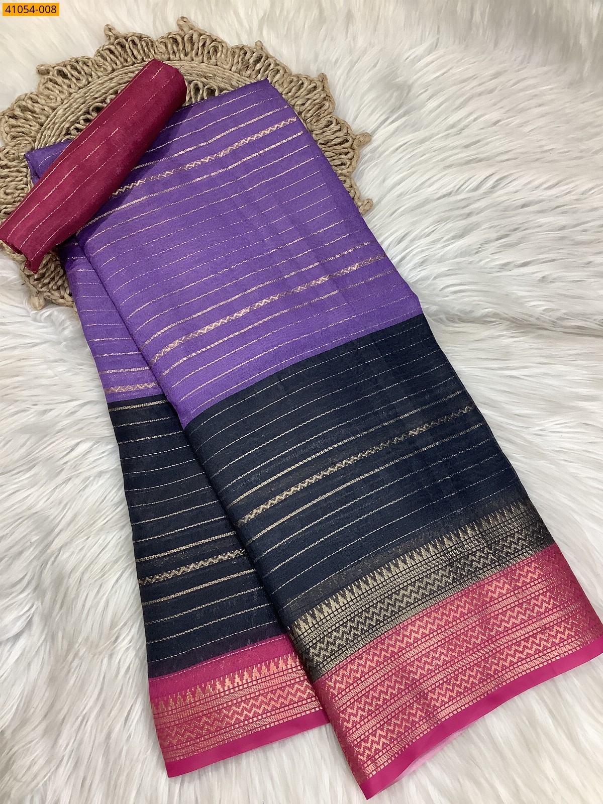 Purple With Navy Blue Fancy mysore warm silk saree