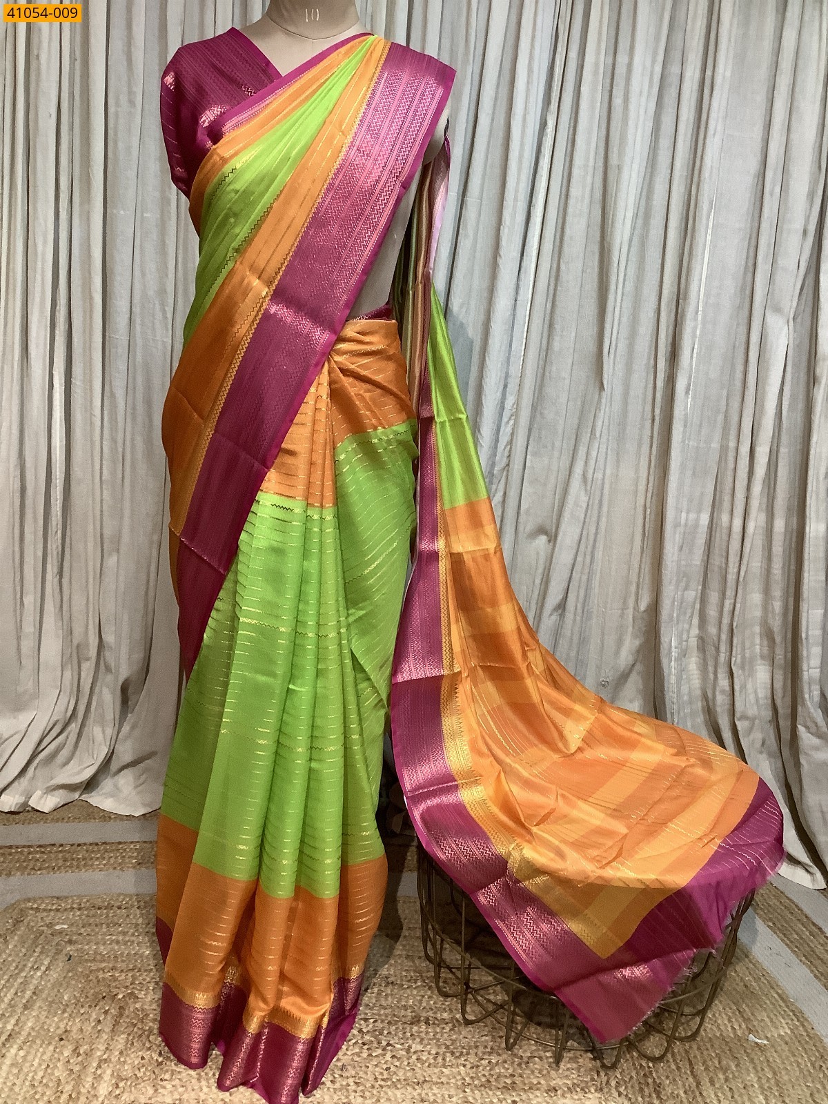 Green With Orange Fancy mysore warm silk saree