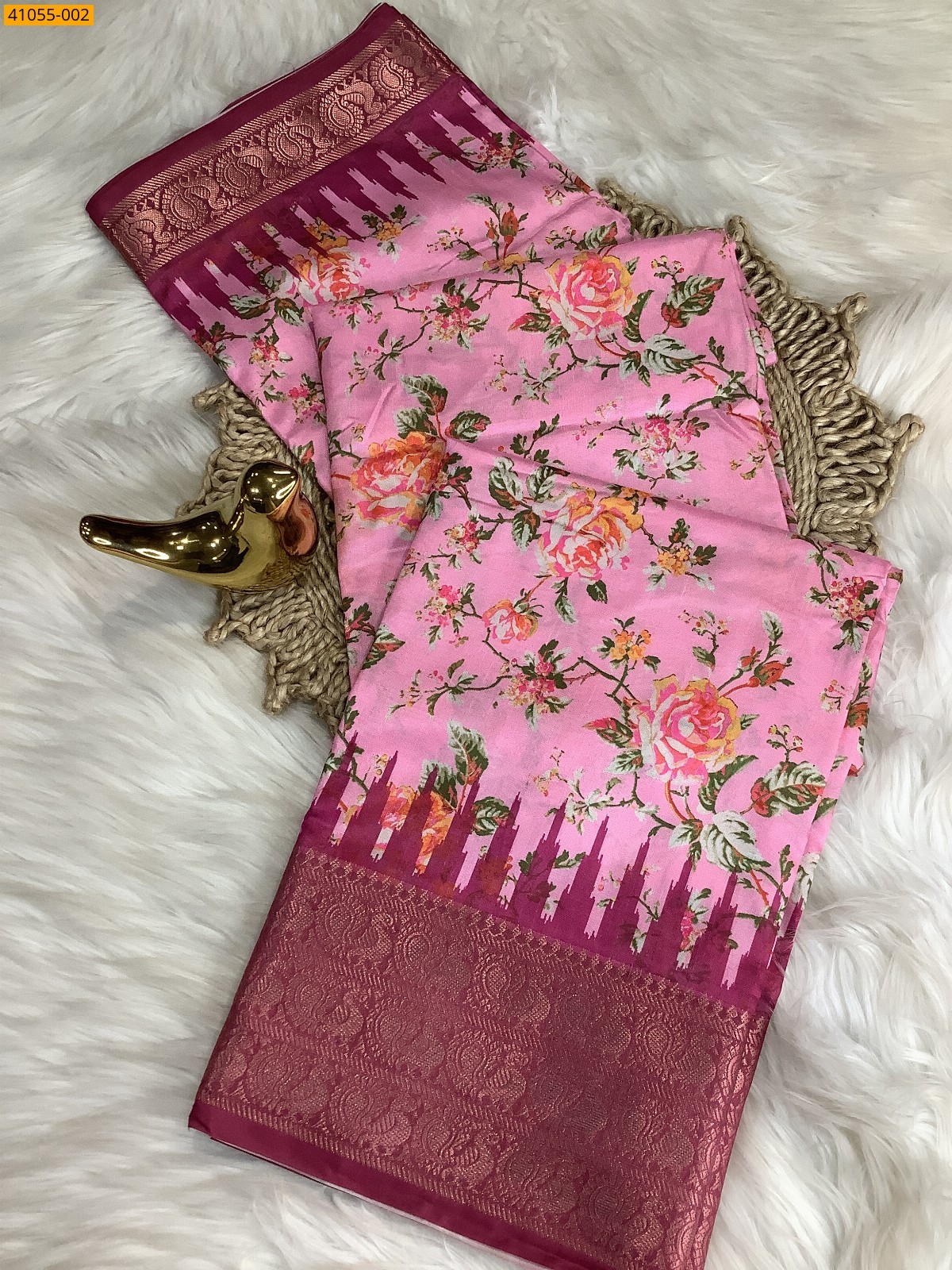 Pink Pochampally Printed Dola Silk Saree