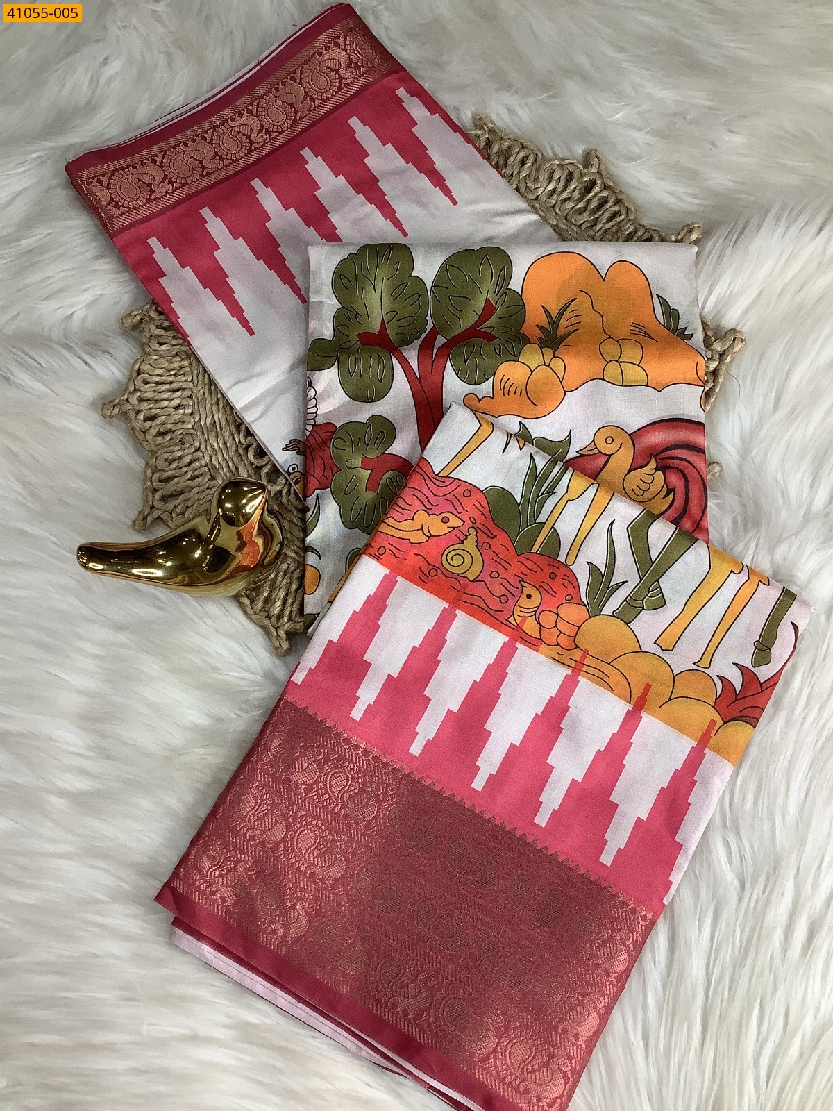 Multi Color Pochampally Printed Dola Silk Saree